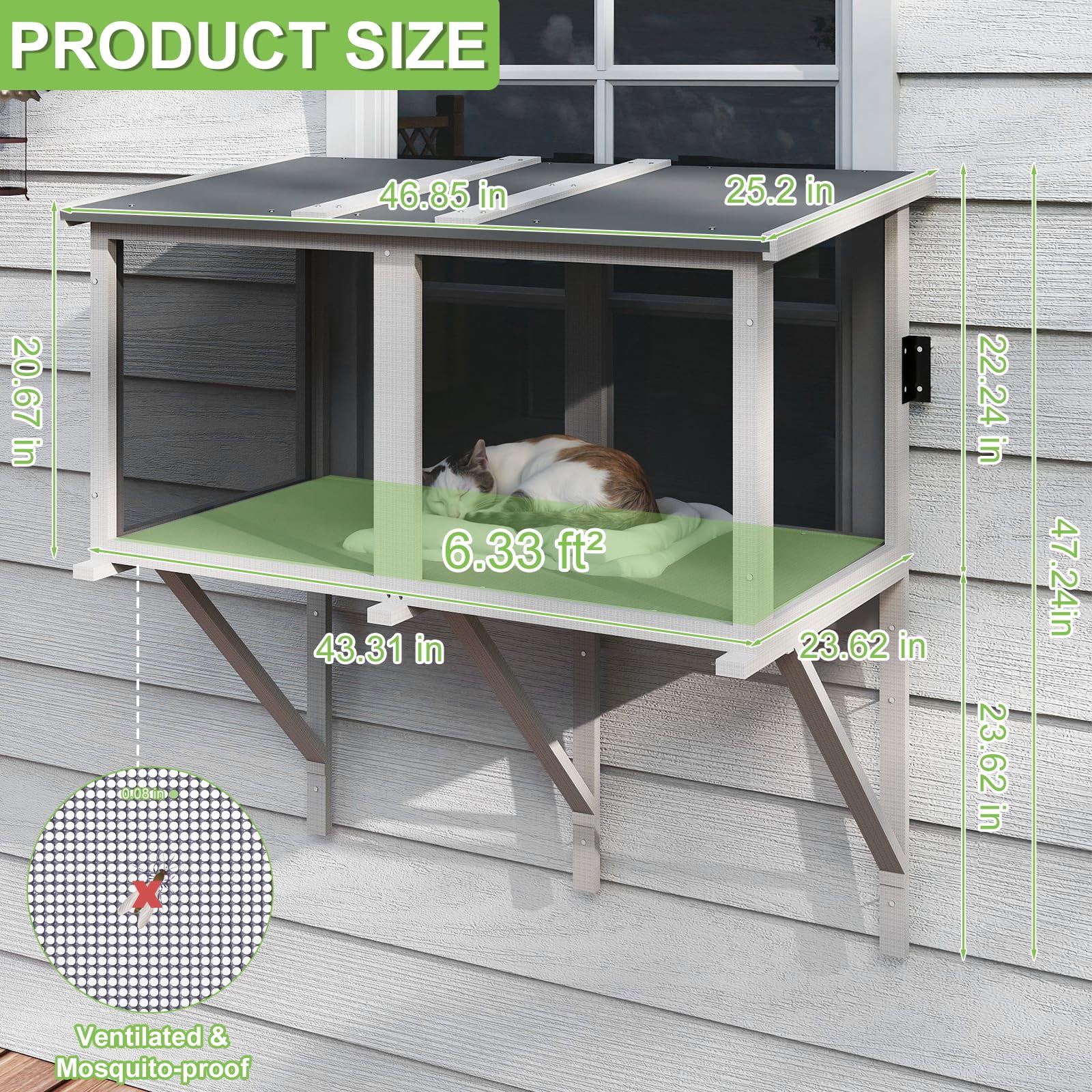 Gowoodhut PET07 Cat Window Box,Wooden Cat Window Enclosure ,Window Catio Outdoor Enclosure - Image 2