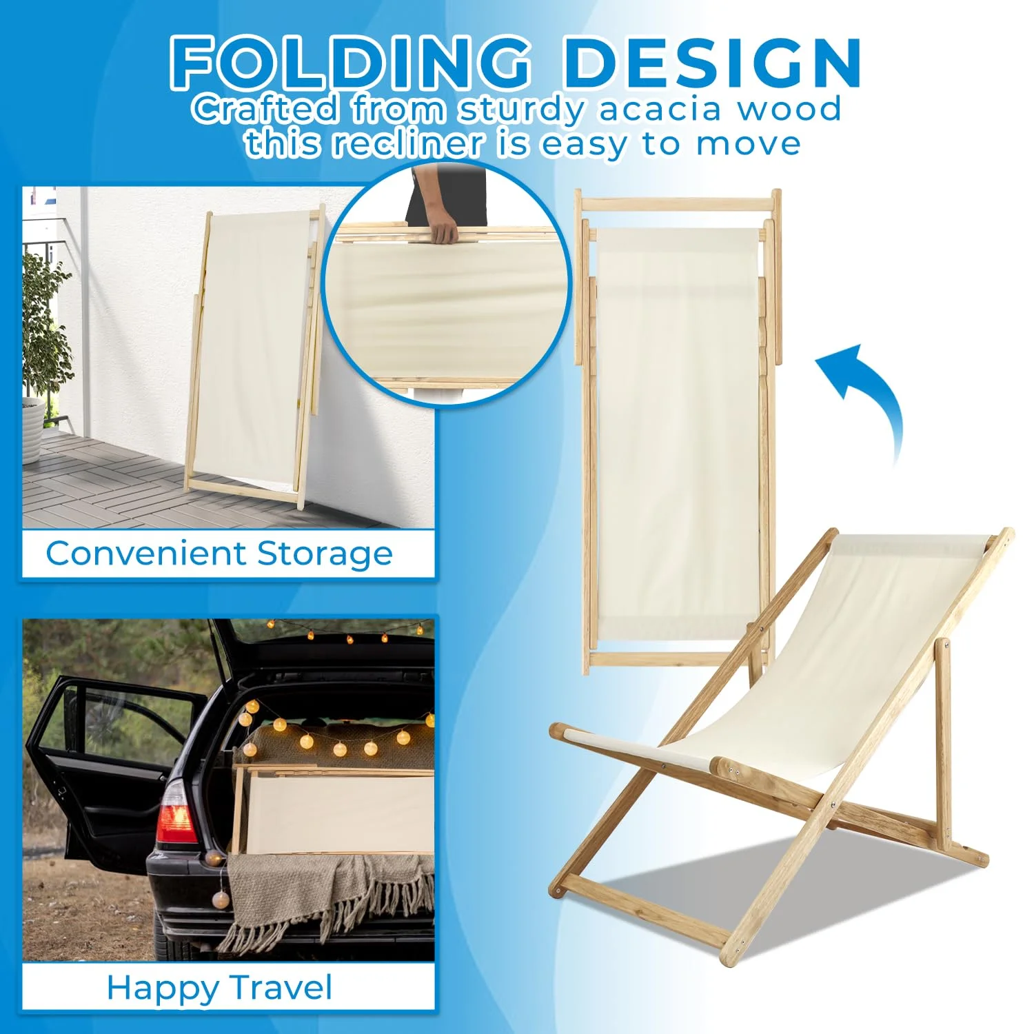 Gowoodhut GF30 Wooden Patio Lawn Deck Chairs - Set of 2, Outdoor Camping Beach Chairs - Image 3