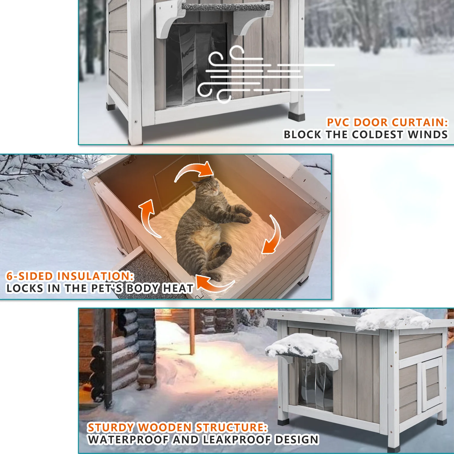 Gowoodhut PET18 Outdoor Cat House Wood Cat Shelter with Insulated Liner - Image 4