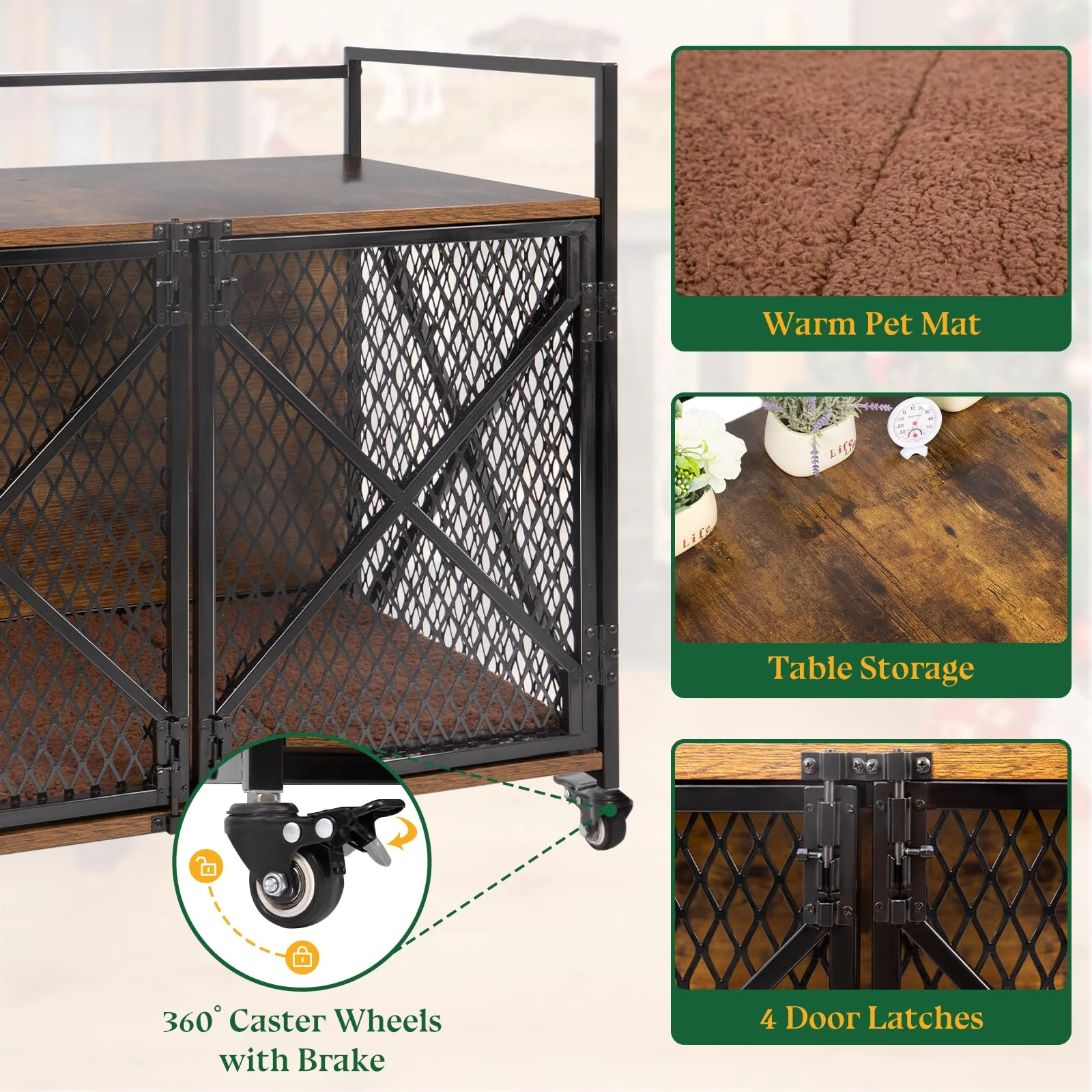 Gowoodhut PET52 Dog Crate, 31"L Wooden Dog Kennel Furniture with Cushion - Image 4