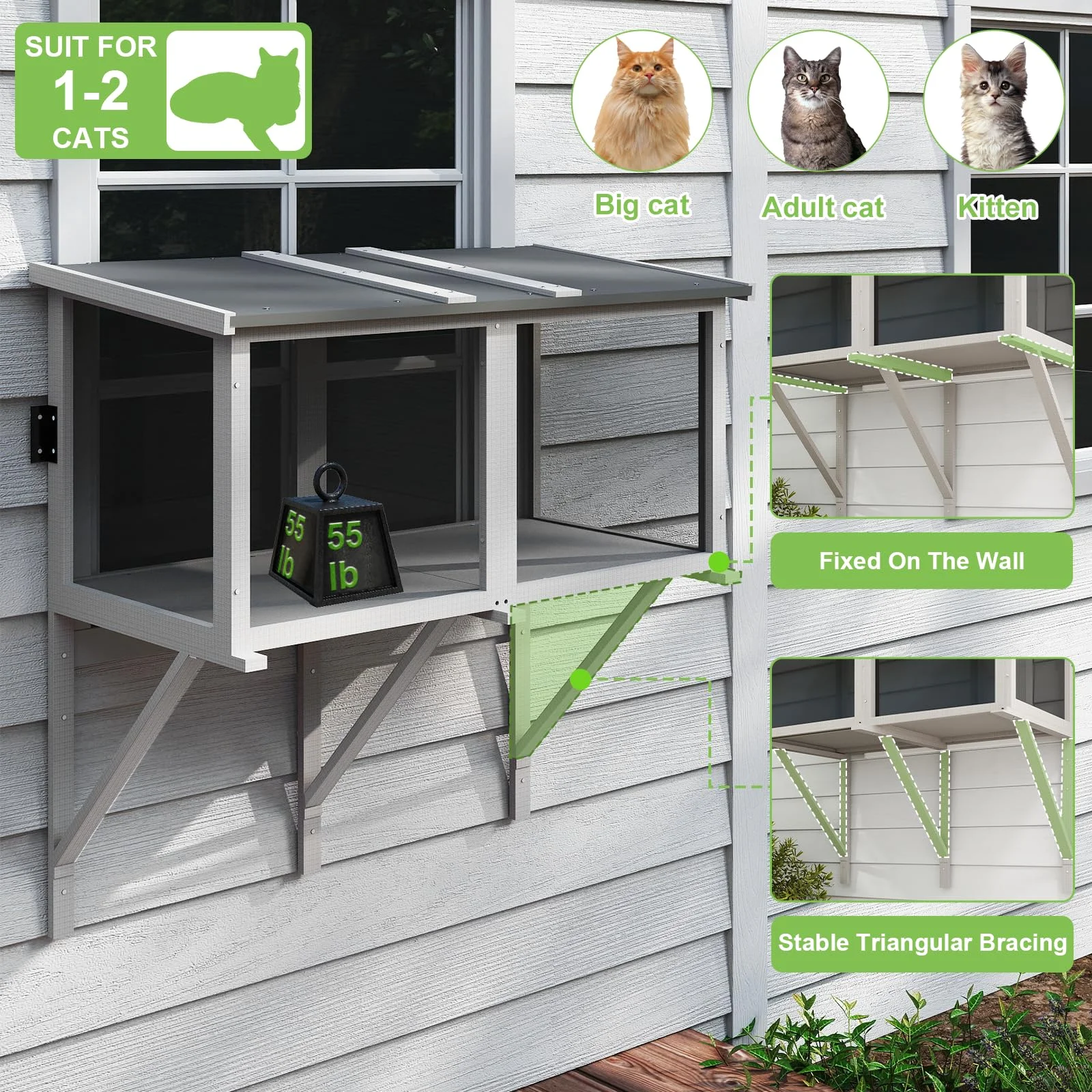Gowoodhut PET07 Cat Window Box,Wooden Cat Window Enclosure ,Window Catio Outdoor Enclosure - Image 4