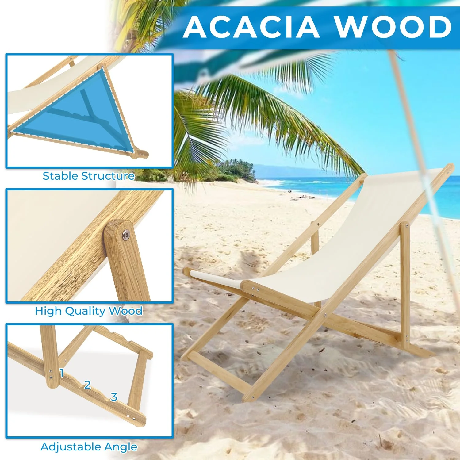 Gowoodhut GF30 Wooden Patio Lawn Deck Chairs - Set of 2, Outdoor Camping Beach Chairs - Image 5