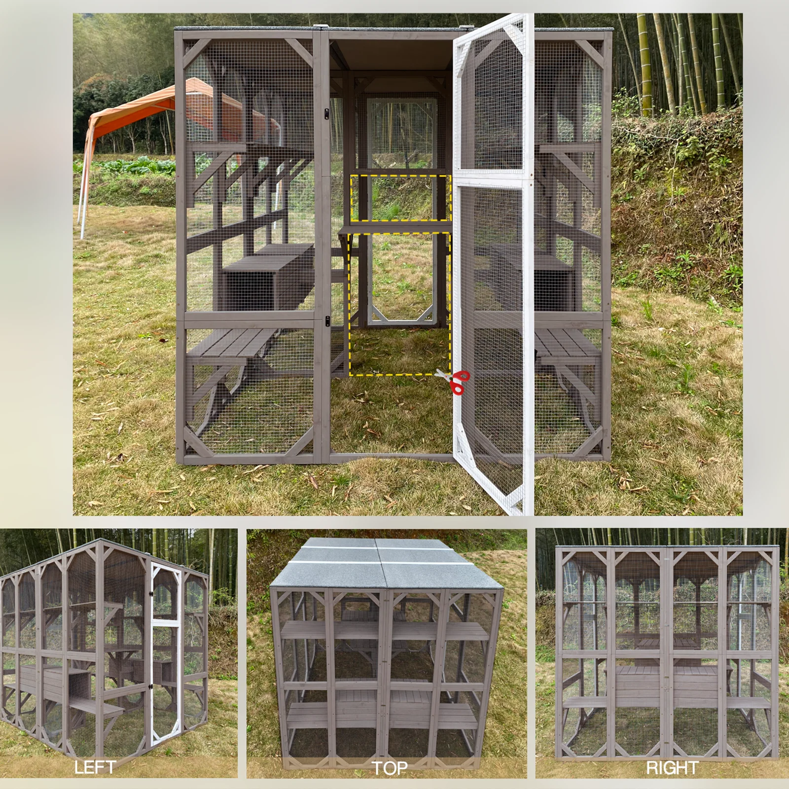 Gowoodhut PET15 Catio Cat Enclosures Outdoor Wooden Weatherproof Cat House with Multi Platforms - Image 6