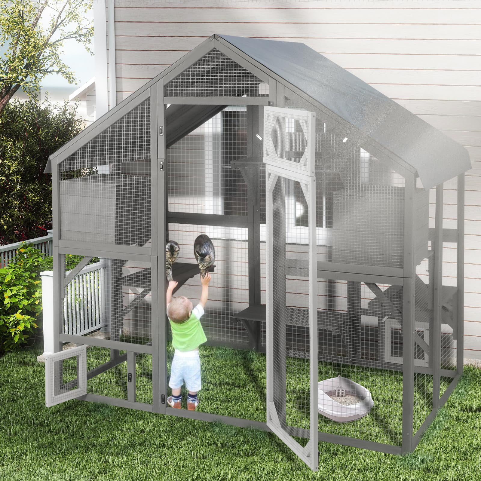Gowoodhut PET03 Catio Outdoor Cat Enclosure for Multiple Cats Wooden Walk in Cats Shelter Kitty Enclosure - Image 6