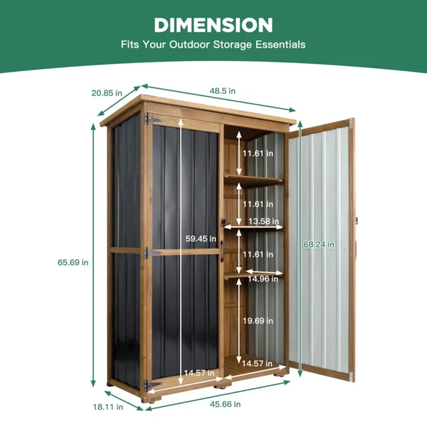 Gowoodhut GF33 Outdoor Storage Cabinet Wood & Metal, Storage Shed with Weatherproof Double Lock for Anti-Theft Removable Shelves Adjustable Feet Wooden Floor - Image 8