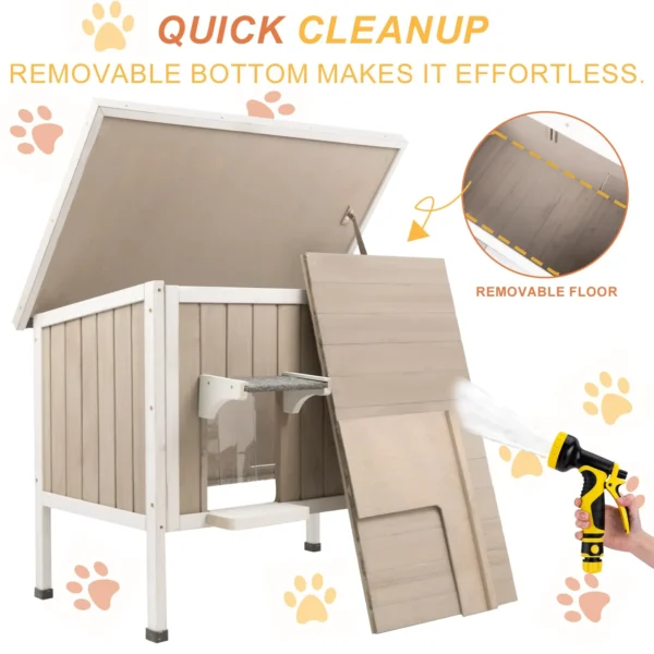 Gowoodhut PET17 Cat House Insulated Wooden Cat Shelter for Outdoor with Escape Door, Gray - Image 6
