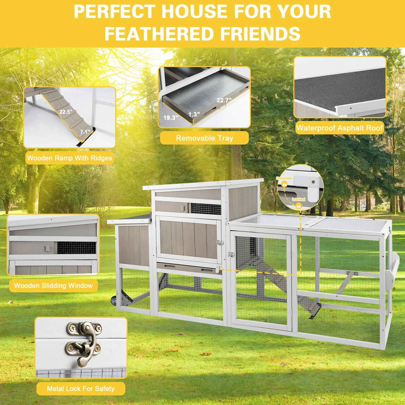 Gowoodhut PET23W Chicken Coop Mobile Wooden Hen House with Nesting Box - Image 2