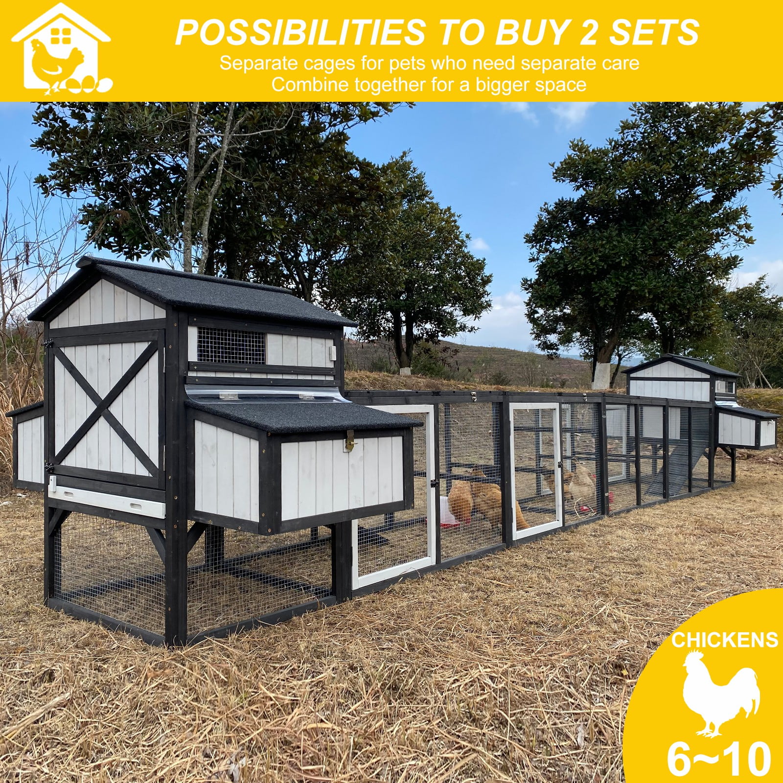 Gowoodhut PET27 Extra Large Chicken Coop 2 Story Wooden Poultry Cage with Run - Image 3