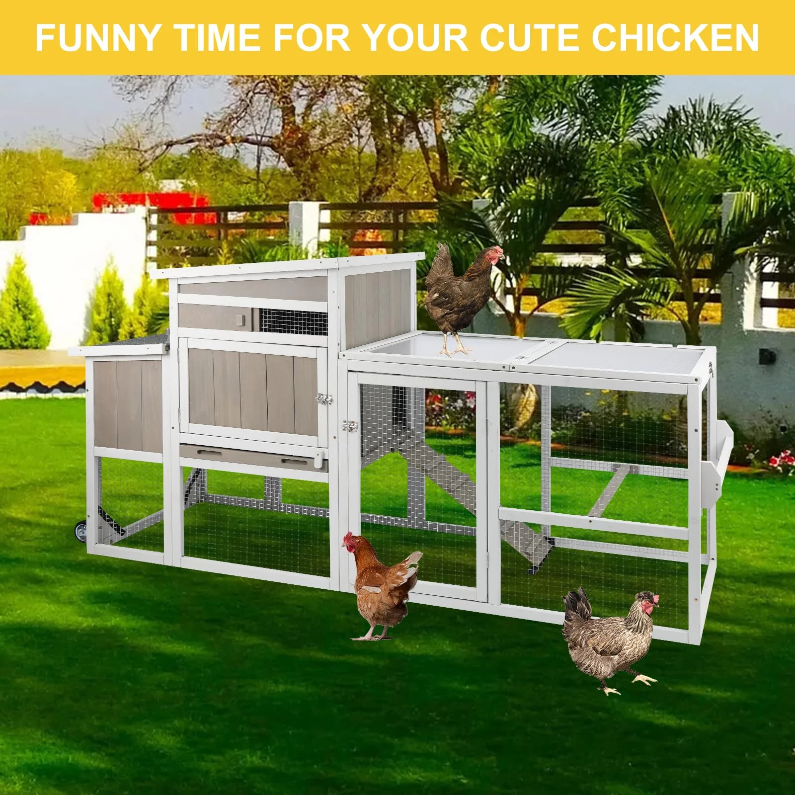 Gowoodhut PET23W Chicken Coop Mobile Wooden Hen House with Nesting Box - Image 4