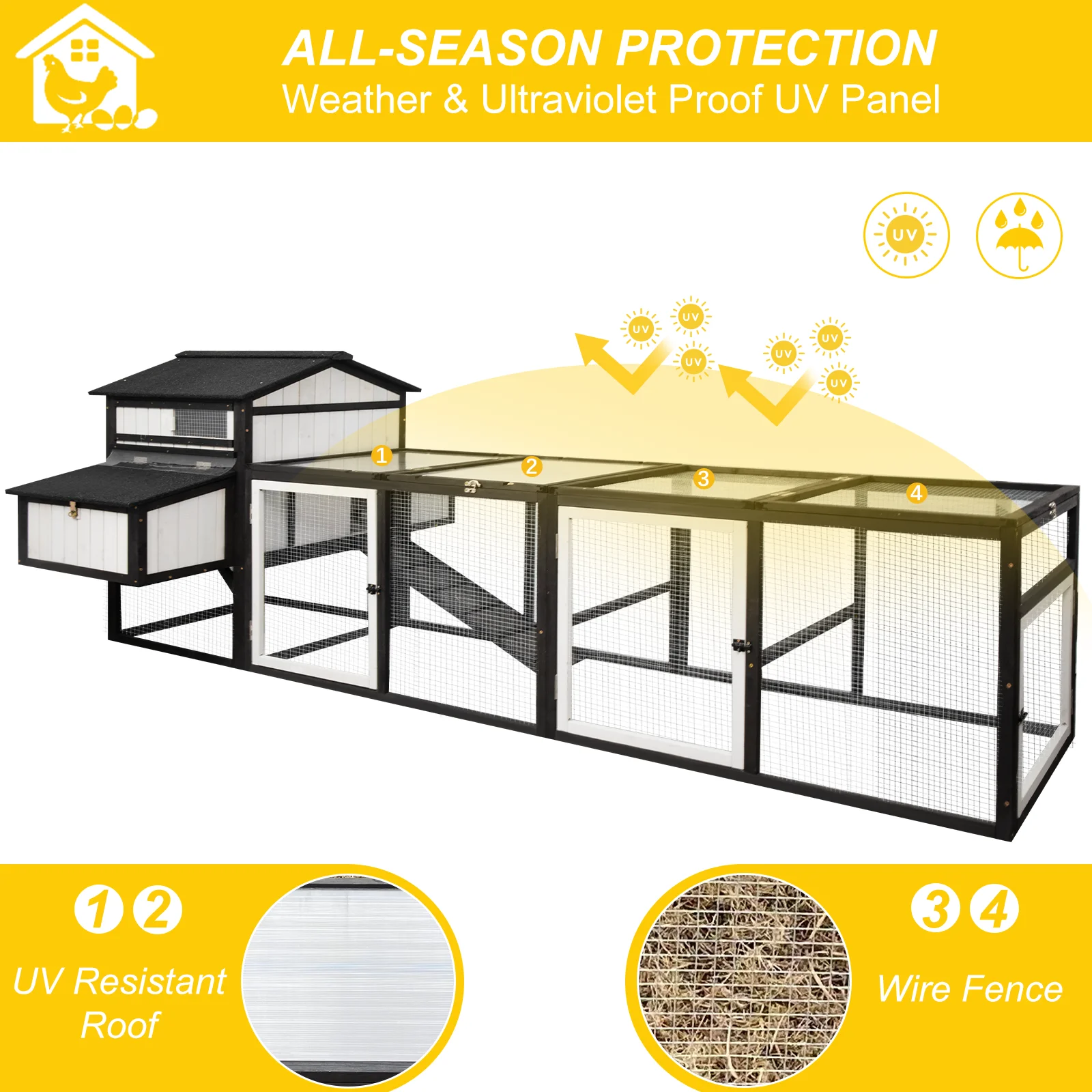 Gowoodhut PET27 Extra Large Chicken Coop 2 Story Wooden Poultry Cage with Run - Image 7