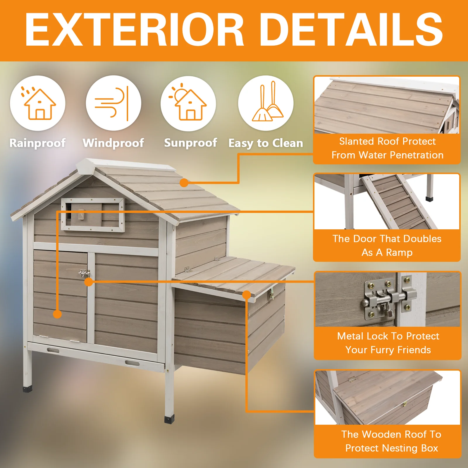 Gowoodhut PET26 Chicken Coop Chicken House Outdoor with Removable Trays - Image 2