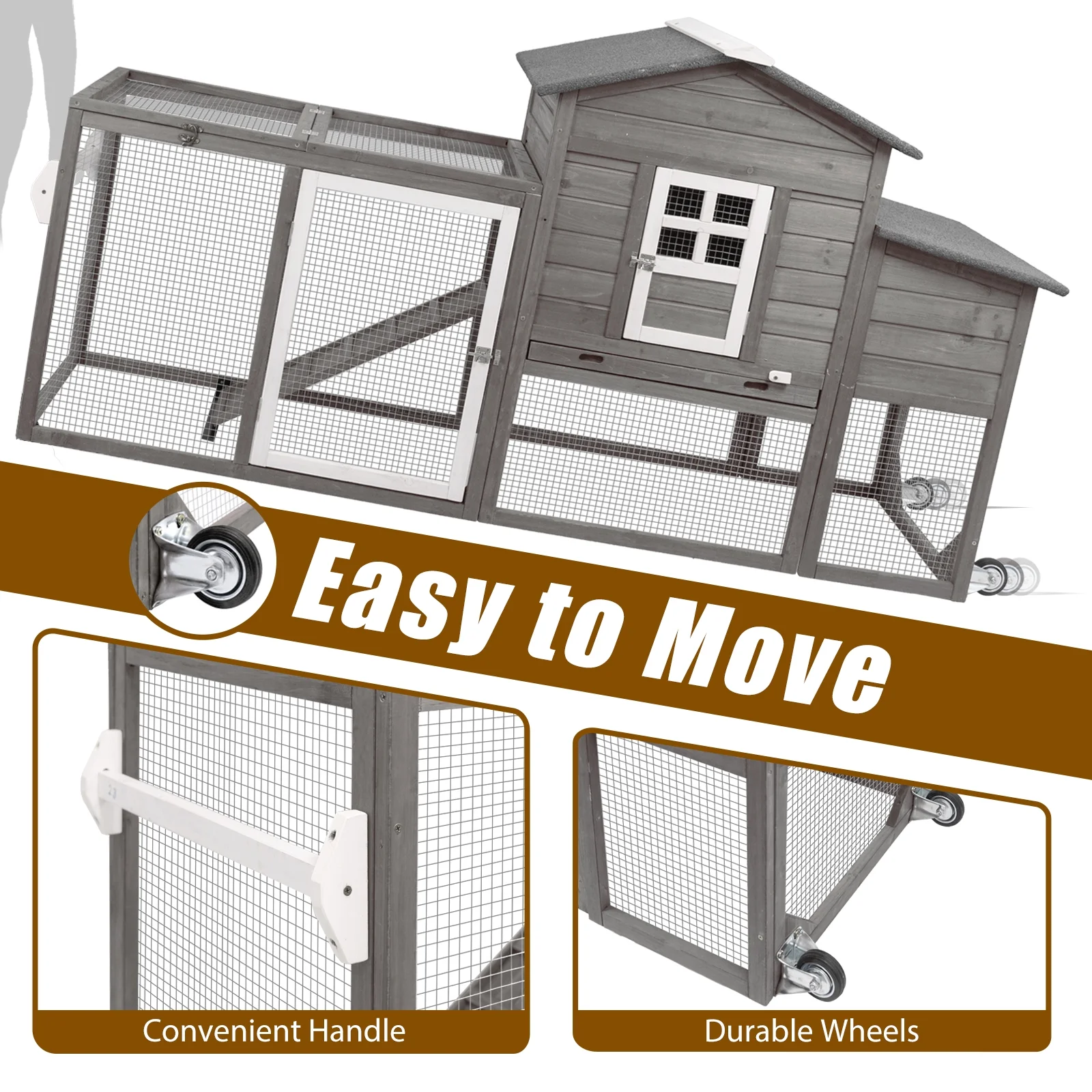 Gowoodhut PET21W Wooden Chicken Coop Rabbit Cage with Nesting Box - Image 6